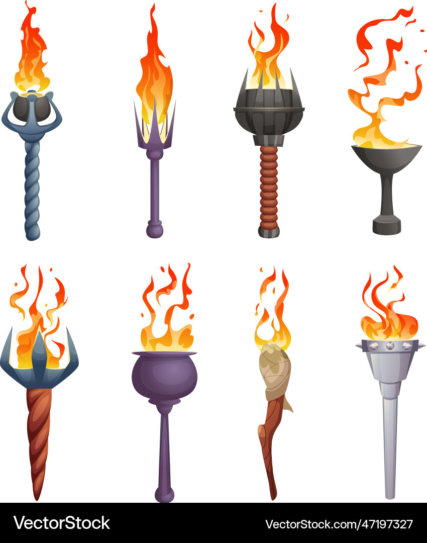 Torch flame various stick with burning Torch flame various stick with burning vector image