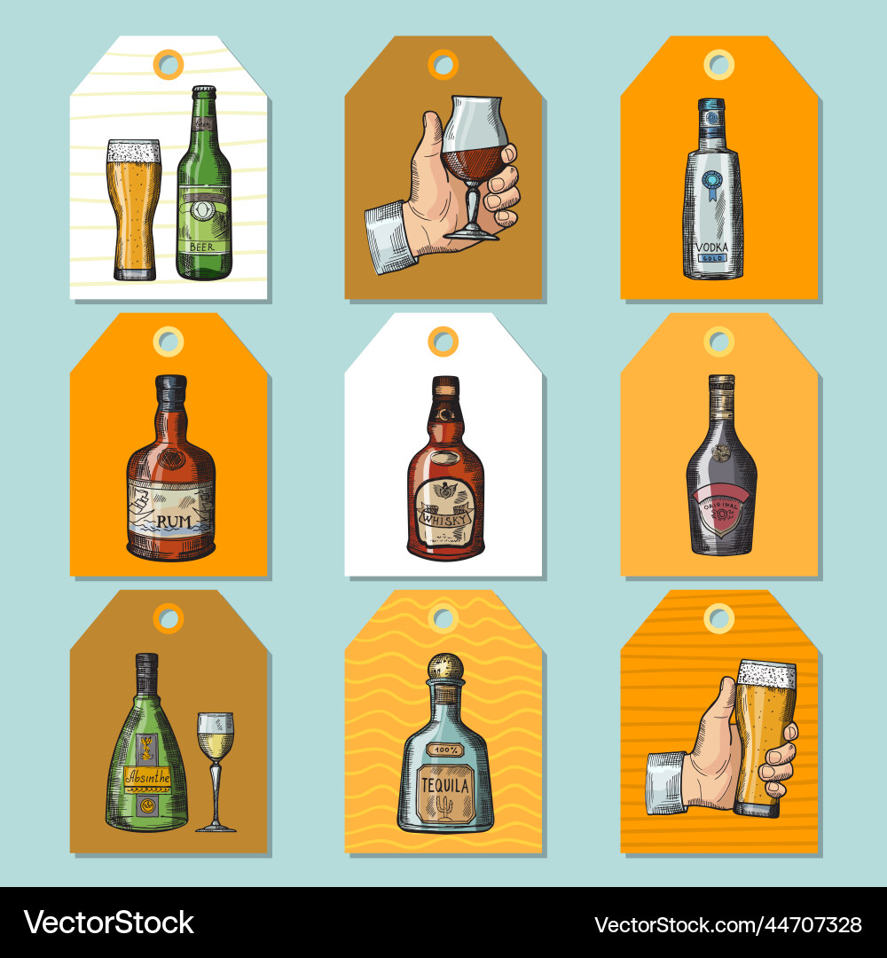 Alcoholic drinks cards template badges Alcoholic drinks cards template badges vector image
