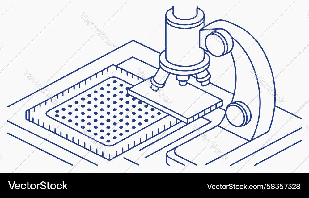 Microscope Examining Microchip Vector Image