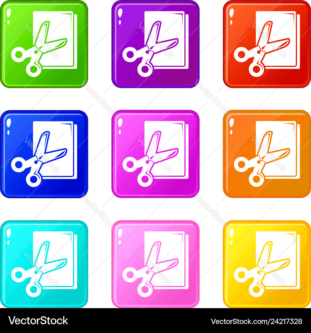 Scissors paper icons set 9 color collection Scissors paper icons set 9 color collection vector image