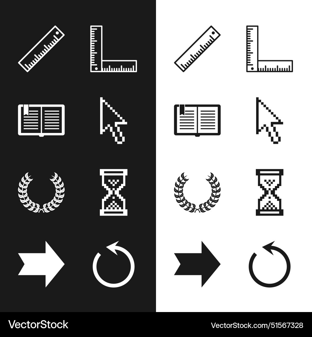 Set pixel arrow cursor open book ruler folding Set pixel arrow cursor open book ruler folding vector image