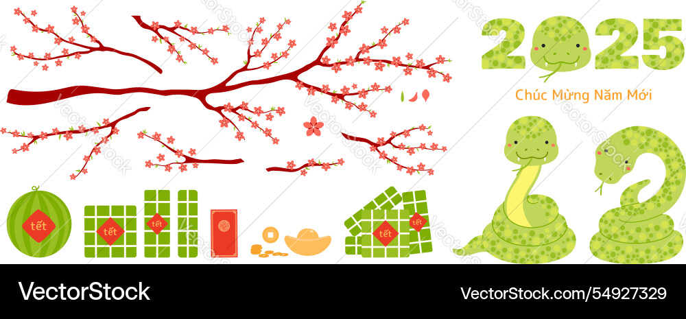 2025 vietnamese new year tet snake elements set 2025 vietnamese new year tet snake elements set vector image