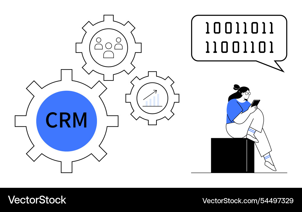 Crm system integration with data analysis Crm system integration with data analysis vector image
