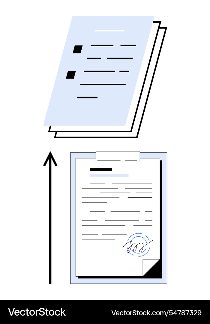 Document transformation from rough draft to signed Document transformation from rough draft to signed vector image