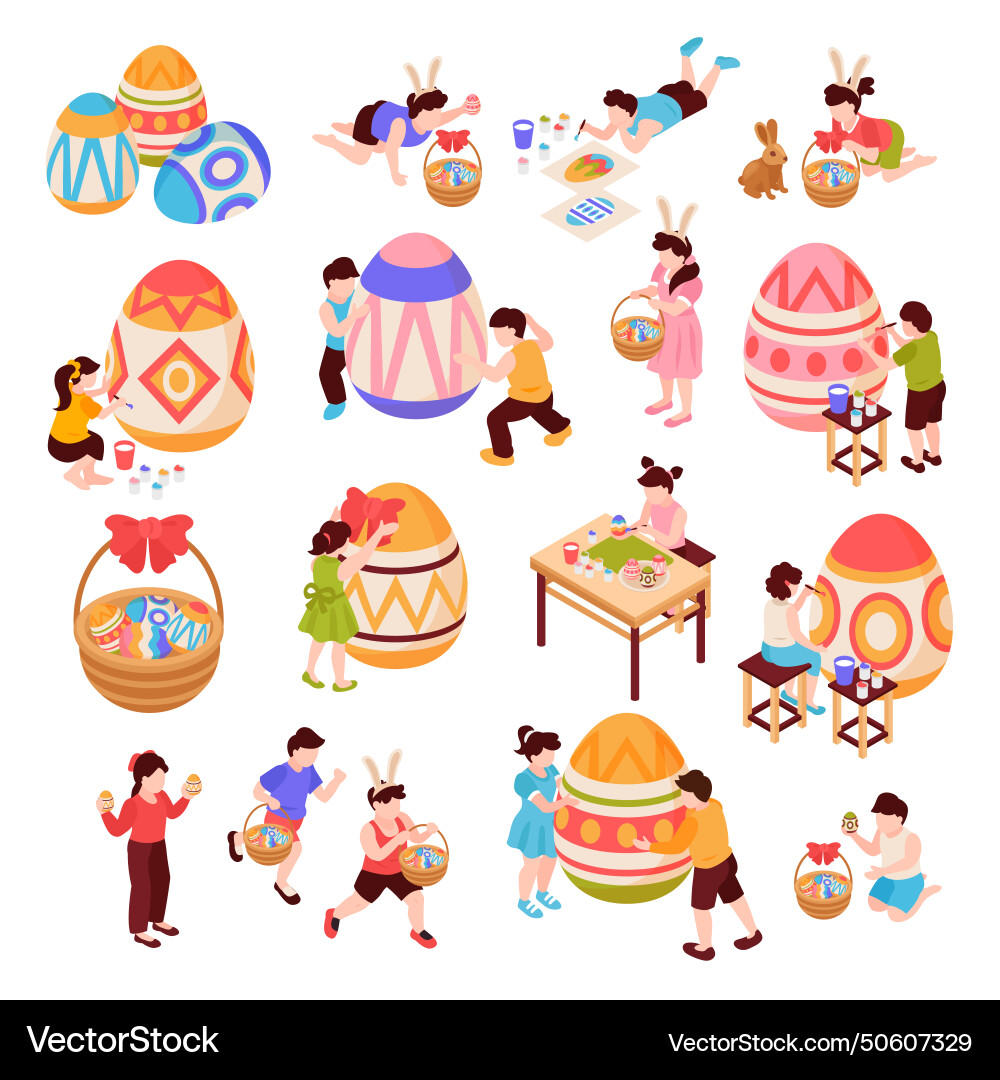 Easter isometric icons set Royalty Free Vector Image