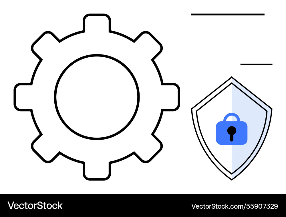 Gear and shield with lock representing security Gear and shield with lock representing security vector image