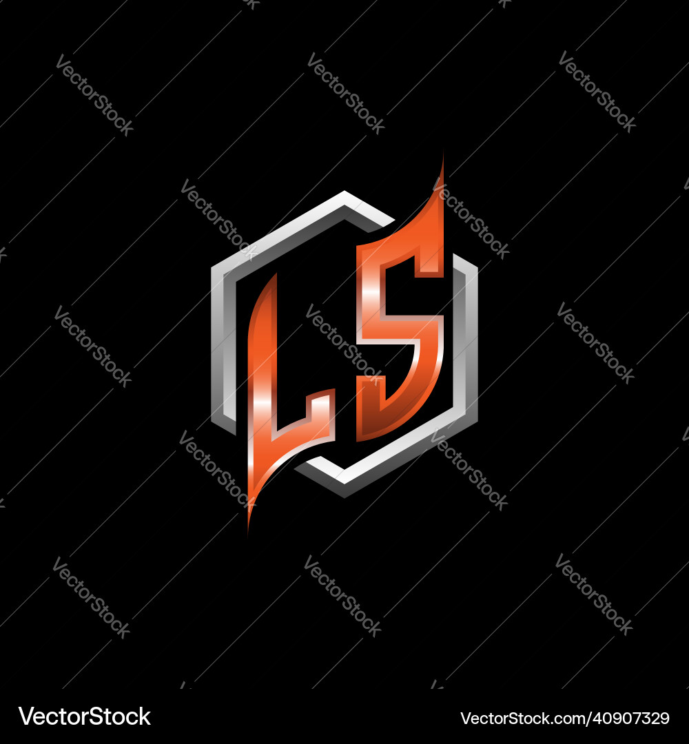 Ls monogram geometric orange with hexagonal Vector Image