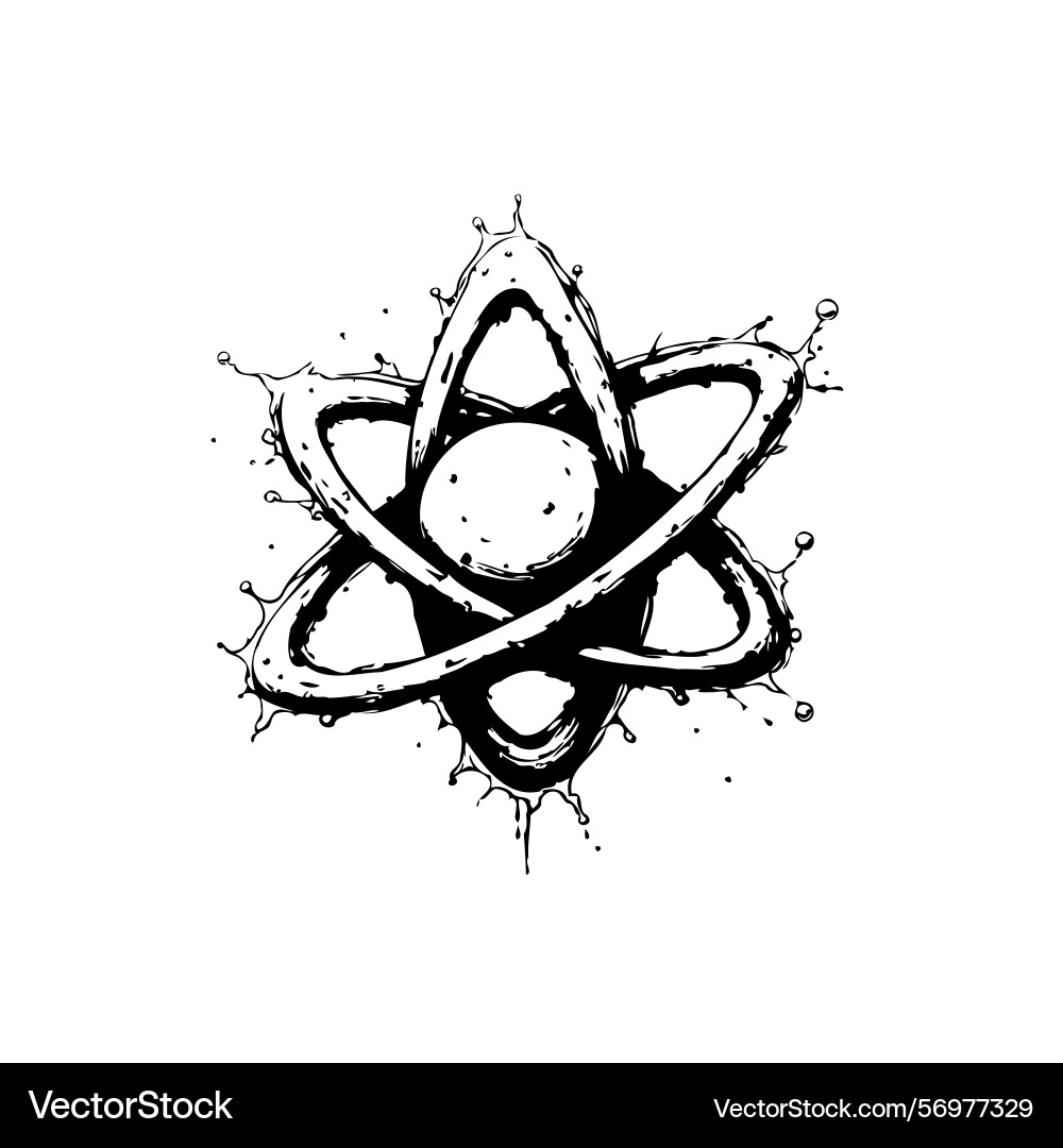 Stylized depiction of an atom model with dynamic vector image