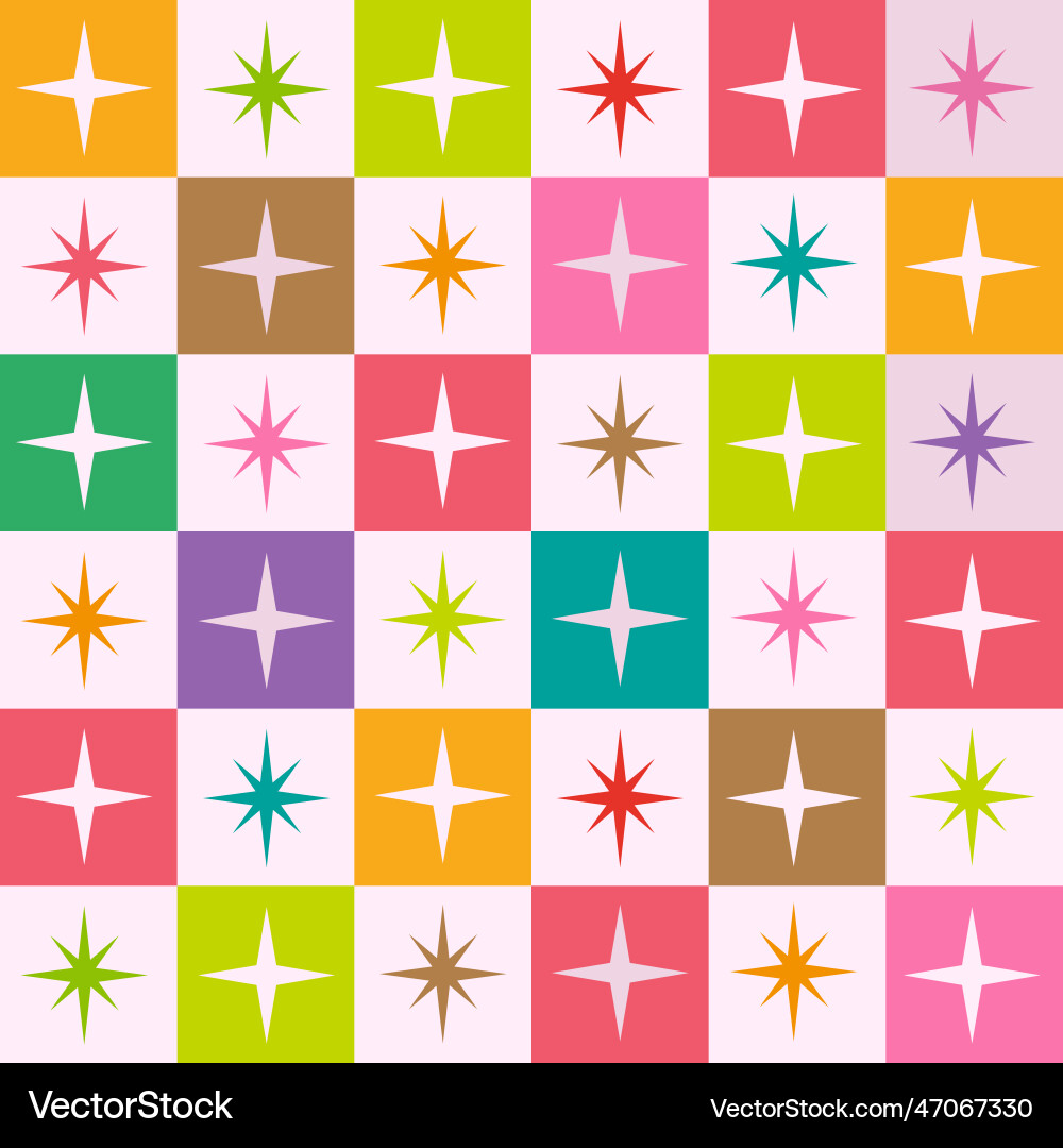 Checkered atomic starbursts seamless pattern Checkered atomic starbursts seamless pattern vector image