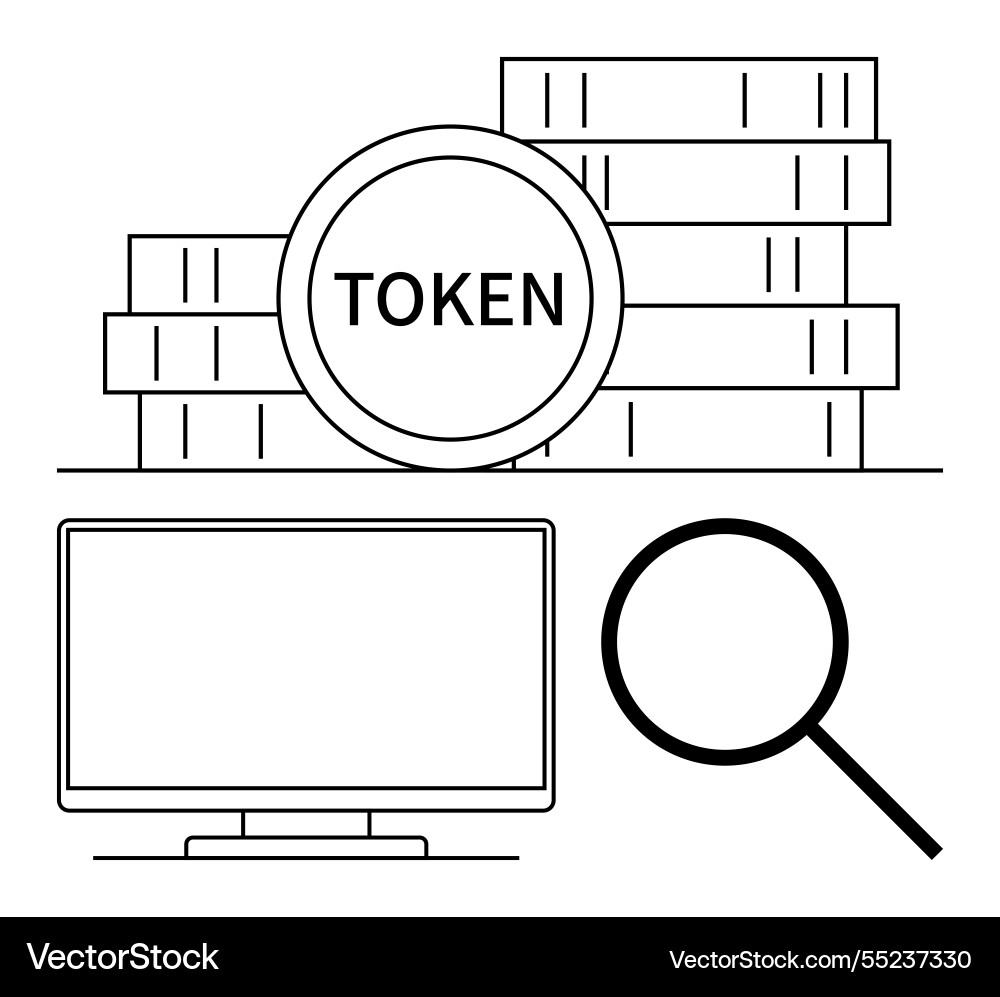 Cryptocurrency token stacks computer screen Cryptocurrency token stacks computer screen vector image