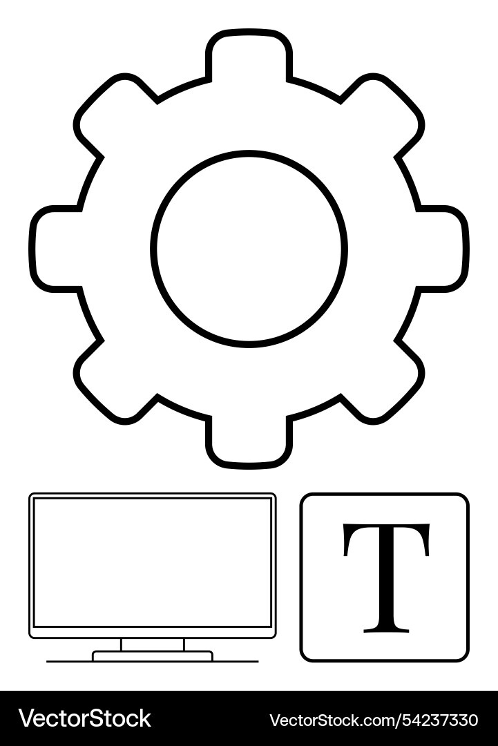 Large gear overlaying a computer monitor and text Large gear overlaying a computer monitor and text vector image