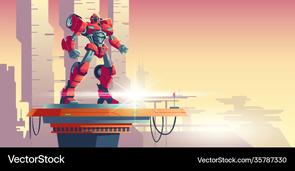 Red robot transformer alien invader on spaceship Red robot transformer alien invader on spaceship vector image