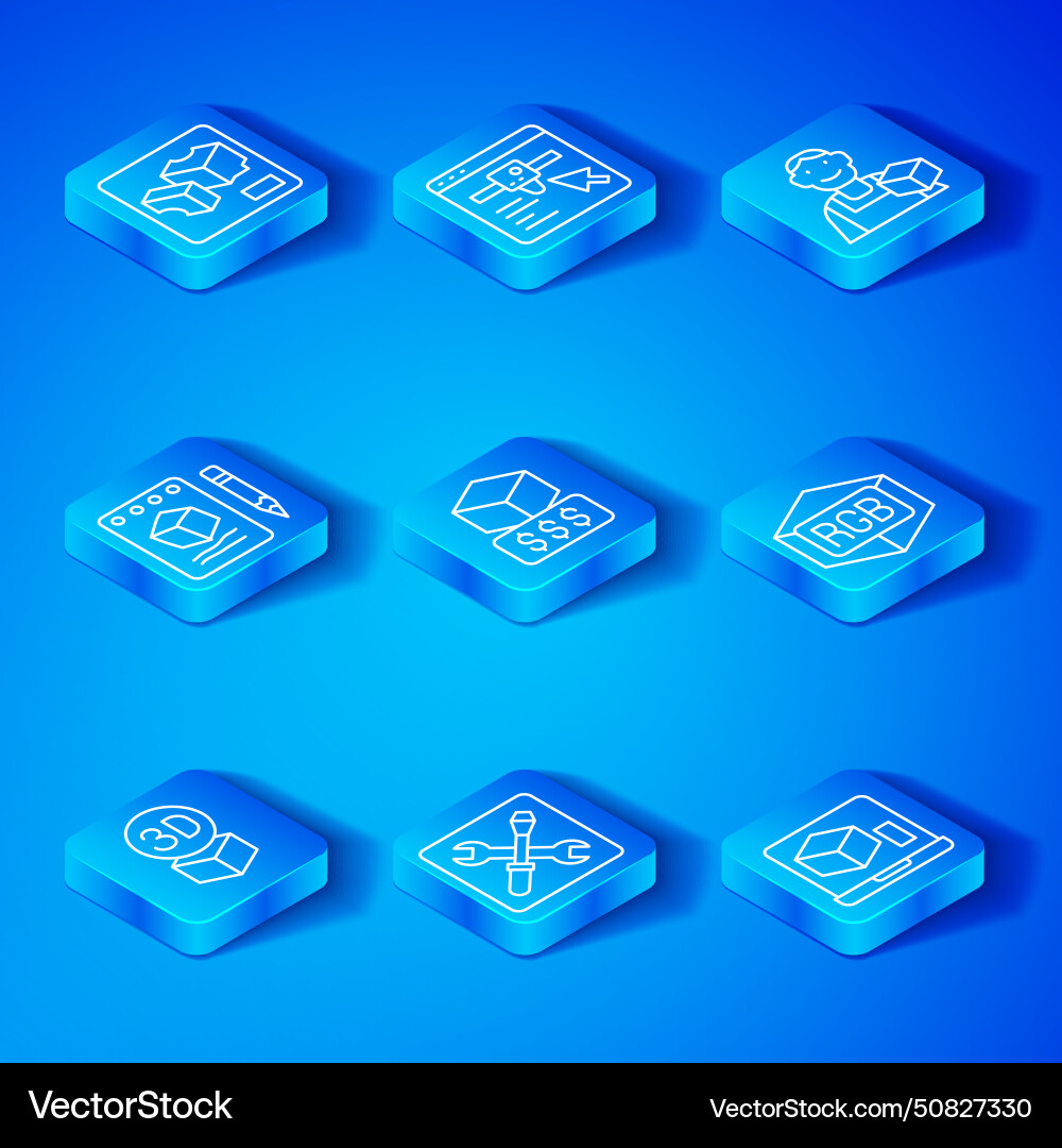 Set line isometric cube 3d printer services Set line isometric cube 3d printer services vector image