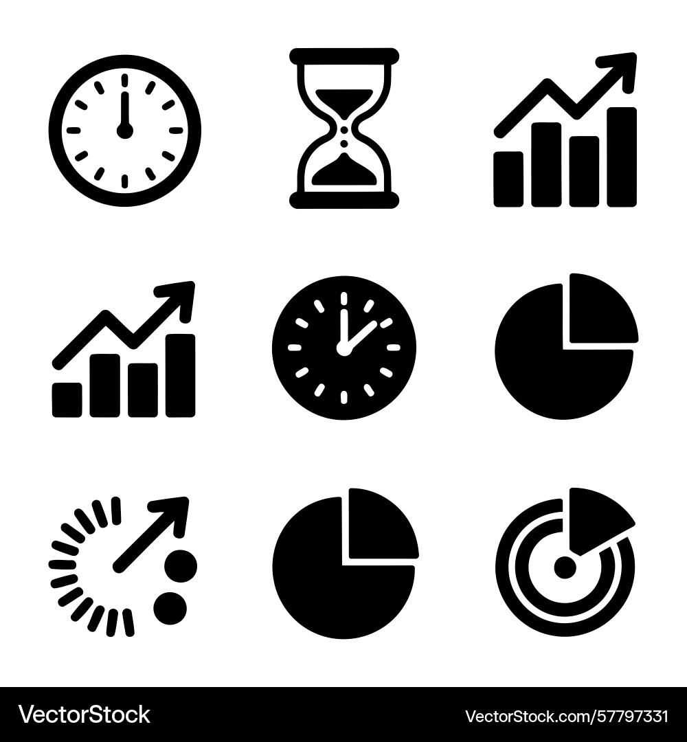 Collection of time and data analysis icons Collection of time and data analysis icons Vector Image