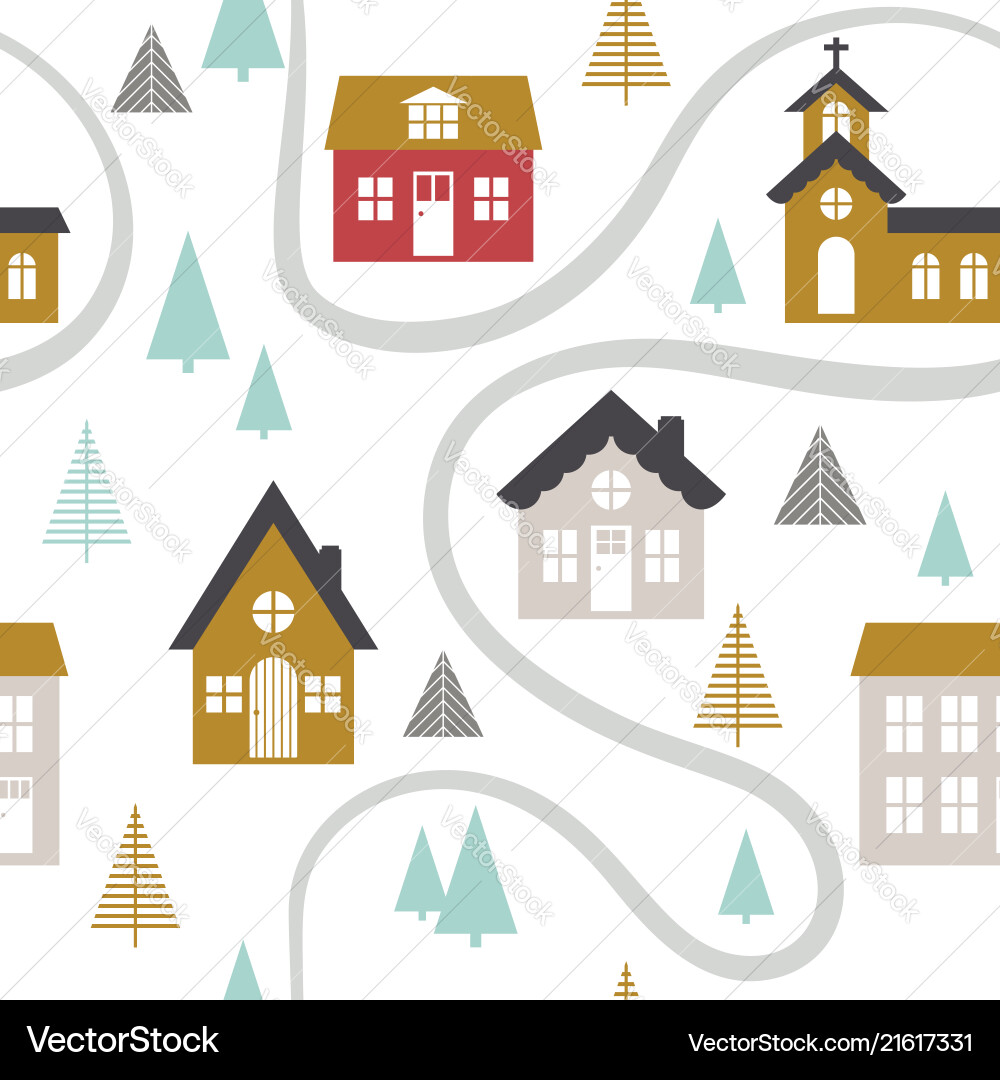Modern seamless childish pattern with cute houses Modern seamless childish pattern with cute houses vector image