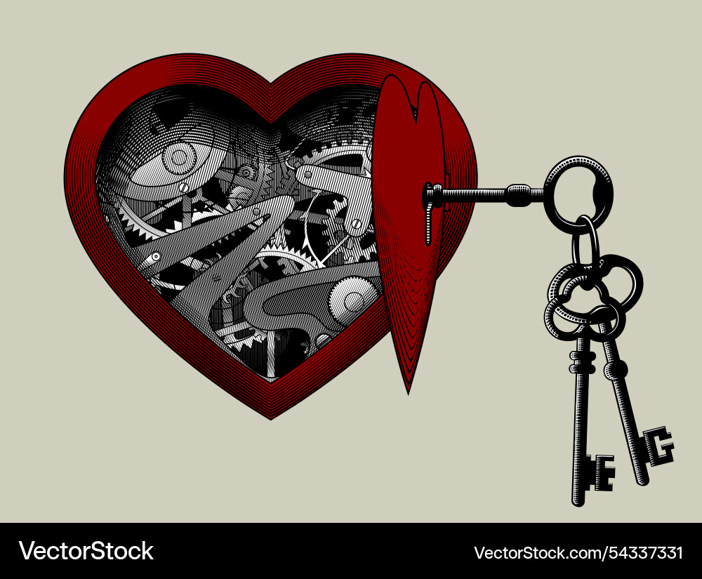 Open mechanical heart with keys Open mechanical heart with keys vector image