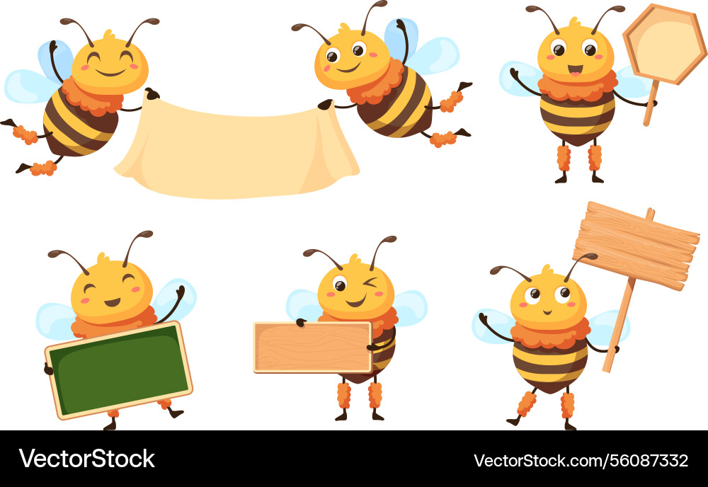 Bees signboard cartoon honey bee hold empty white Bees signboard cartoon honey bee hold empty white vector image