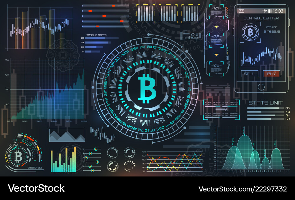 Bitcoin with hud elements btc bit coin virtual Bitcoin with hud elements btc bit coin virtual vector image