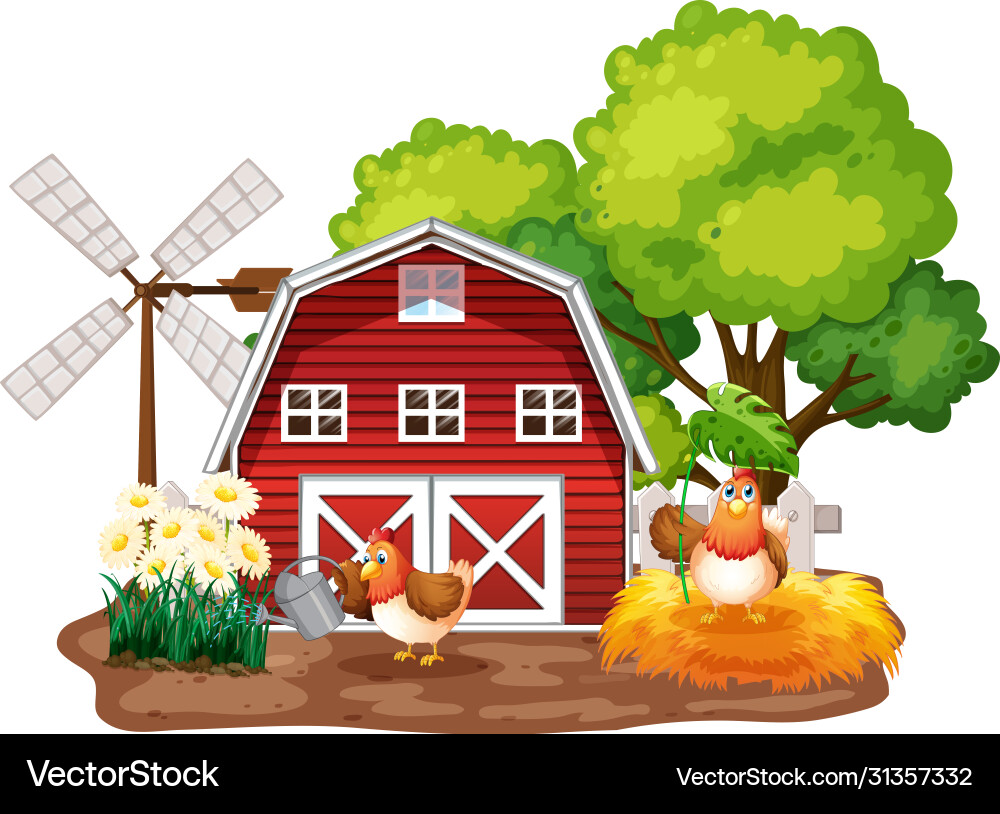 Farm Animals and Red Barn Royalty Free Vector Image