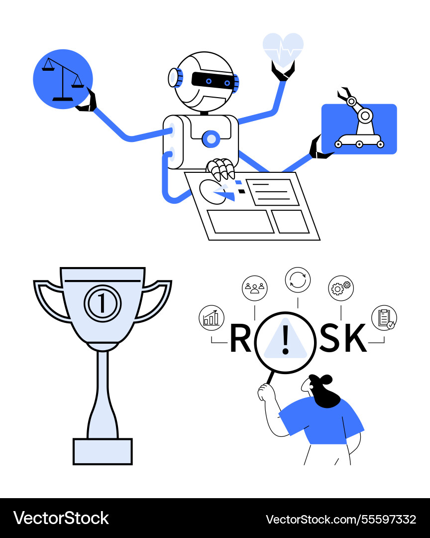 Robot balancing tasks with data analysis Robot balancing tasks with data analysis vector image