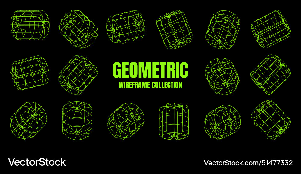 Wireframe lined shapes perspective mesh 3d grid Vector Image