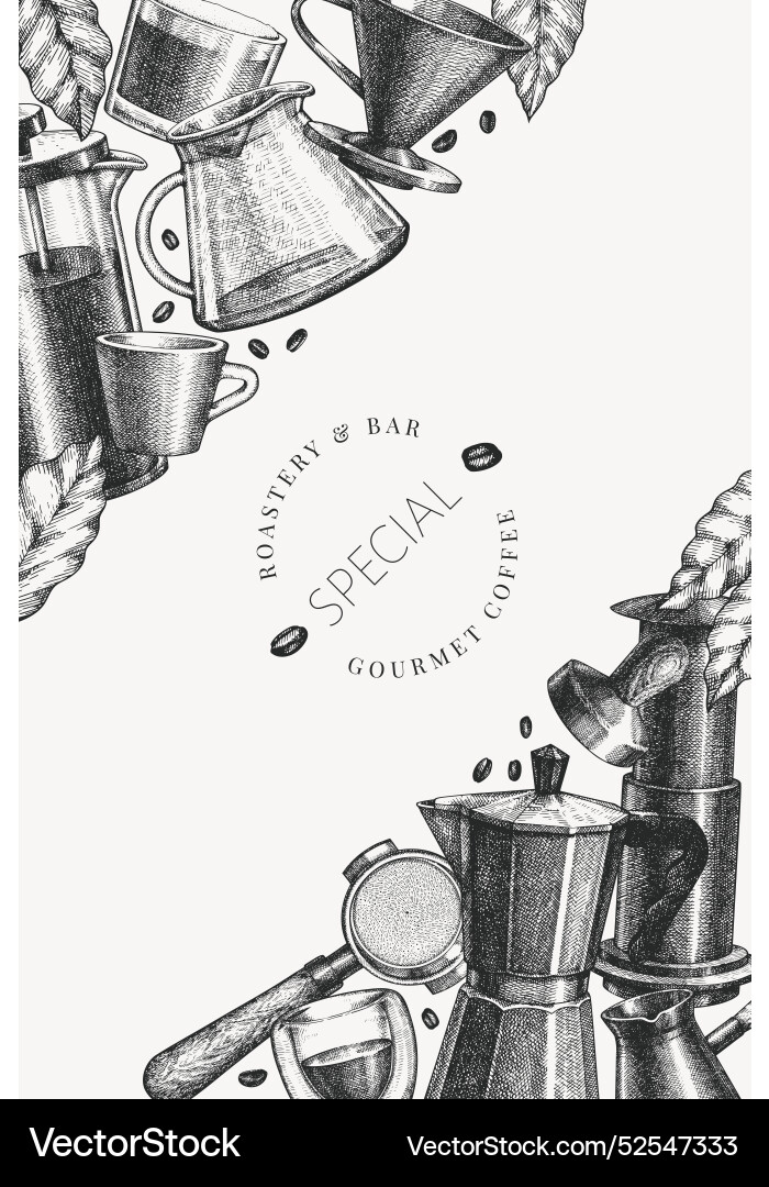 Alternative Kaffeemaschinen Hand gezogen Spezialität Alternative Kaffeemaschinen Hand gezogen Spezialität vektorbild