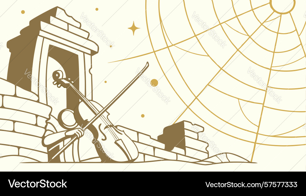 Ancient statue head and geometric web pattern vector image