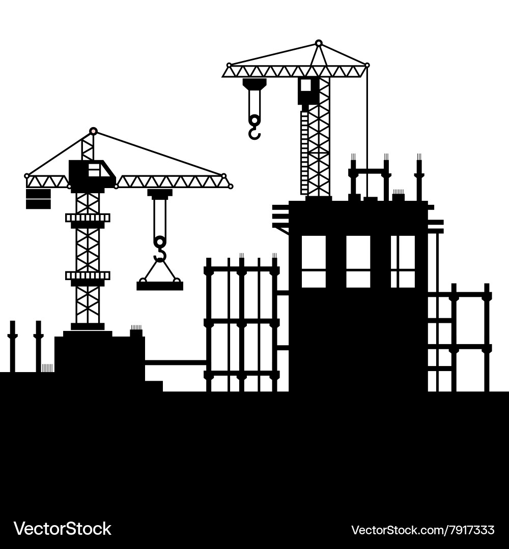 Construction site with tower cranes Royalty Free Vector