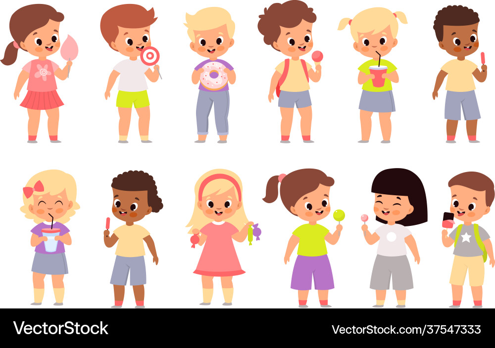 Cute Kids Eating Candy Vector Image