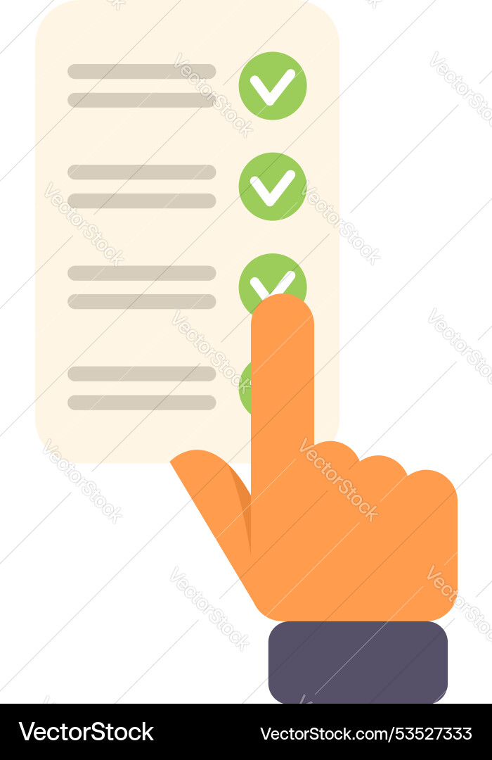 Hand pointing at checklist with check marks Hand pointing at checklist with check marks vector image