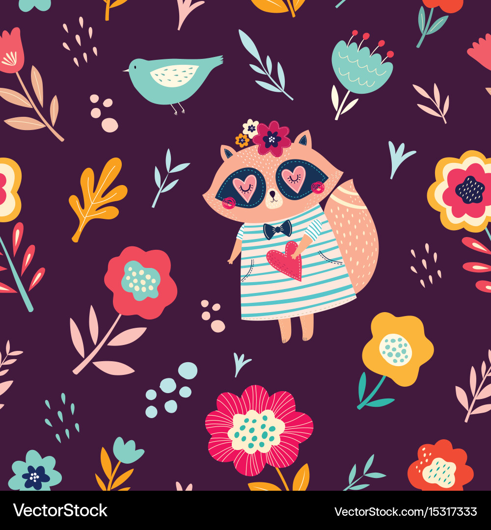 Raccoon Floral Pattern vector image