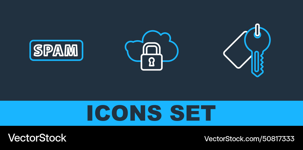 Set line marked key spam and cloud computing lock Set line marked key spam and cloud computing lock vector image