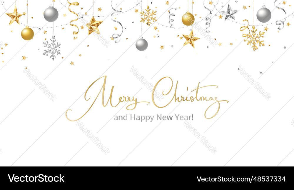 Christmas banner gold and silver decoration Christmas banner gold and silver decoration vector image
