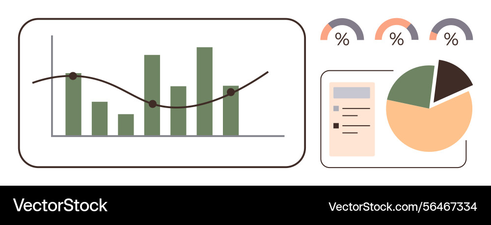 Datenanalyse Dashboard mit Balkendiagramm-Pie-Chart Datenanalyse Dashboard mit Balkendiagramm-Pie-Chart vektorbild