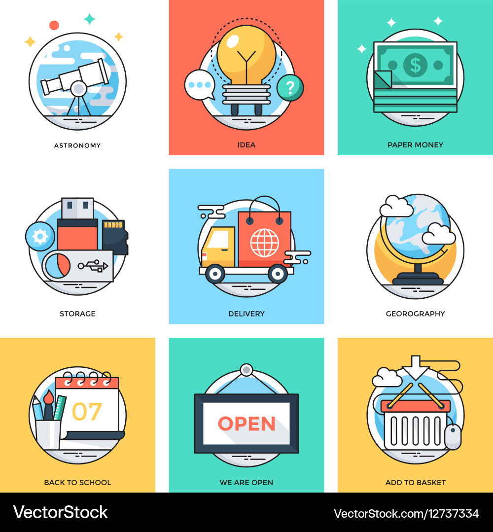 Flat Color Line Icons - Diverse Concepts Vector Image