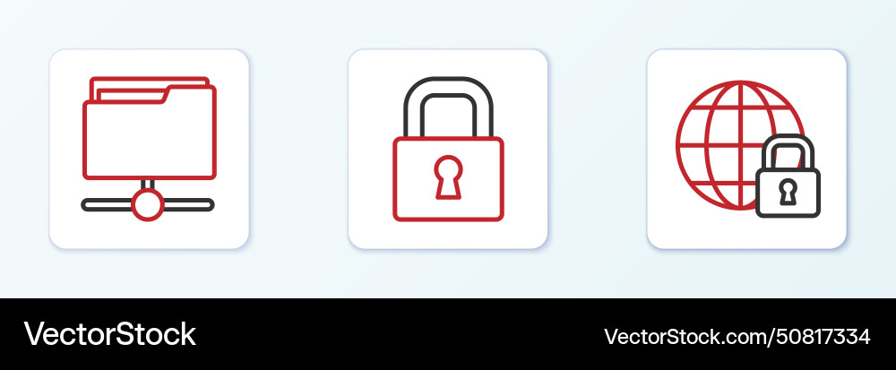 Set line global lockdown ftp folder and lock icon Set line global lockdown ftp folder and lock icon vector image