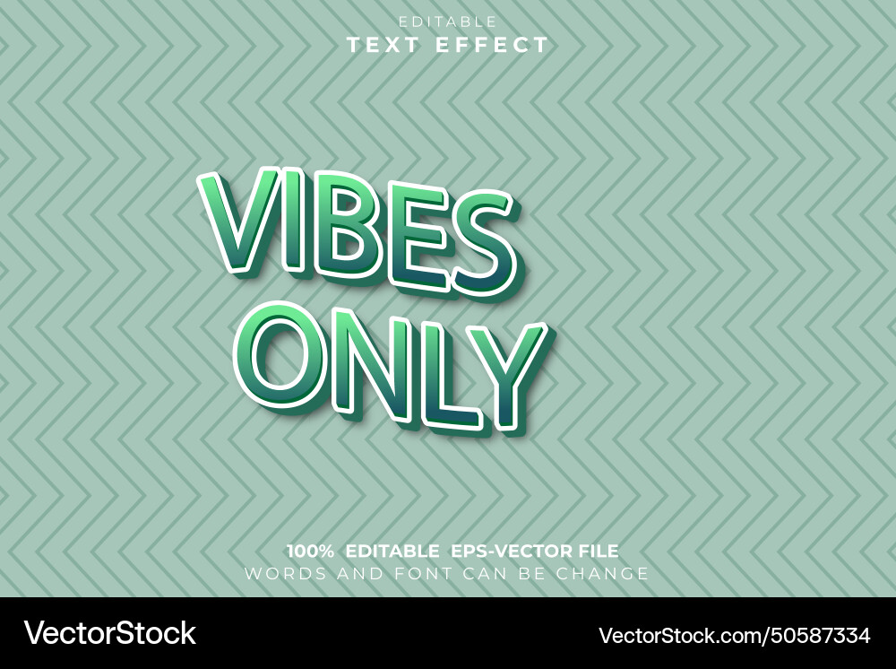 Vibes only editable text effect 3d cartoon Vector Image