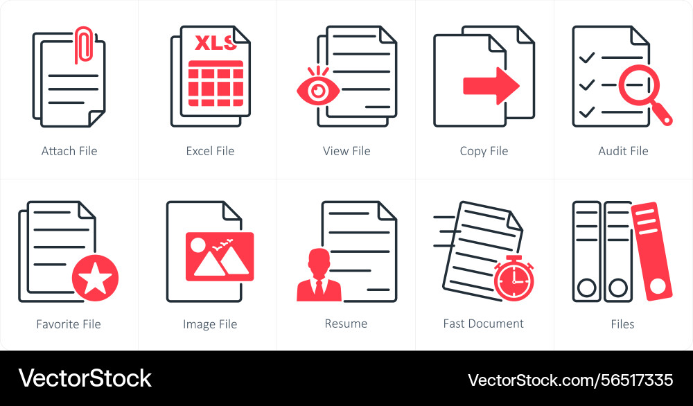 A set of 10 files icons as attach file excel vector image