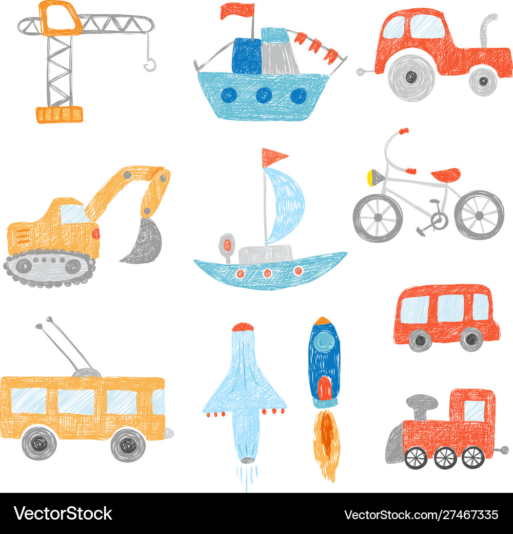 Children drawing kids painting transport cars Children drawing kids painting transport cars vector image