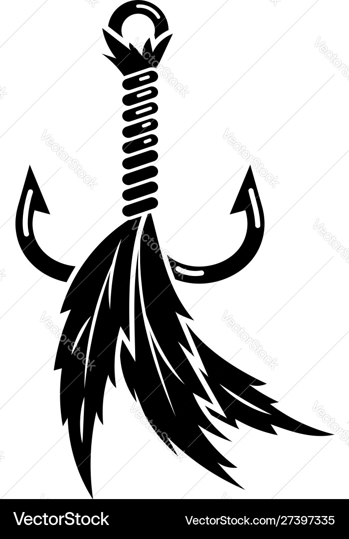 Fishing Hook with Feather Icon Vector Image
