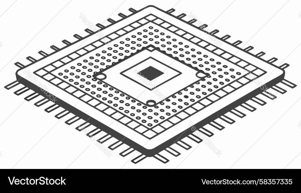 Isometric Computer Chip with Socket Vector Image