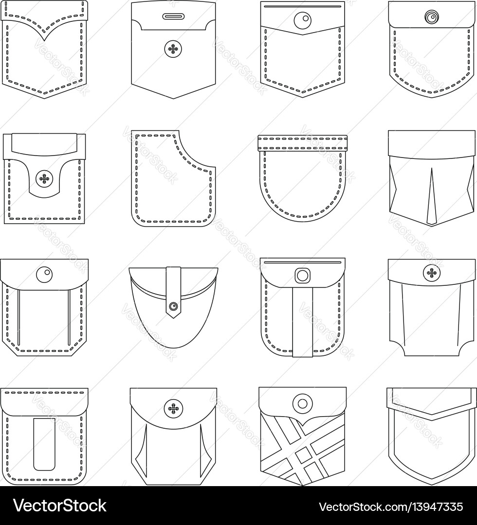 Pocket Icon Set - Outline Style Royalty Free Vector Image