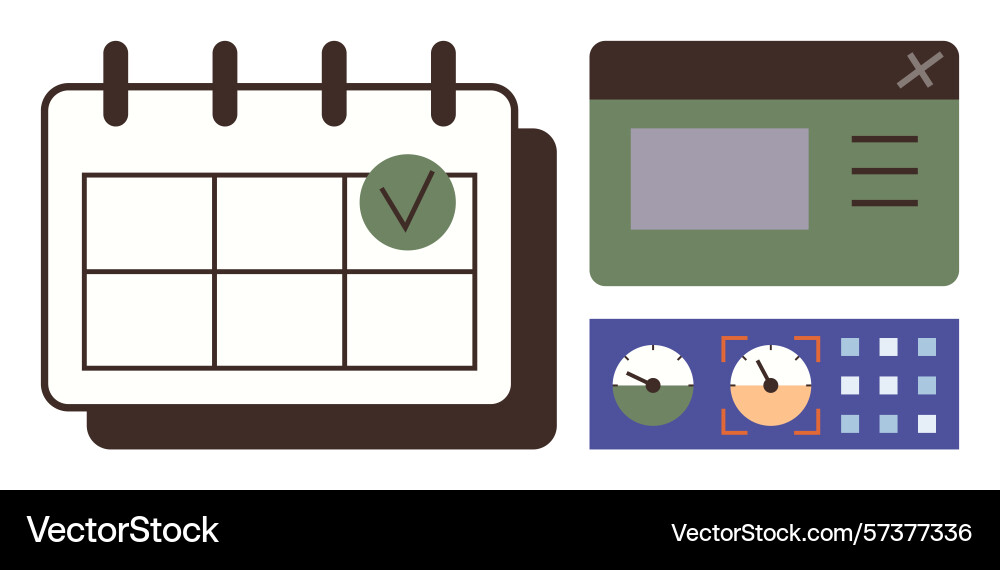 Calendar with task completion dashboard widgets vector image