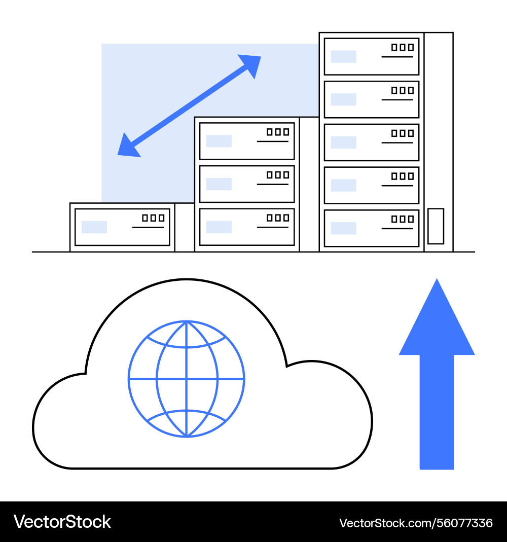 Cloud computing growth represented by server Cloud computing growth represented by server vector image