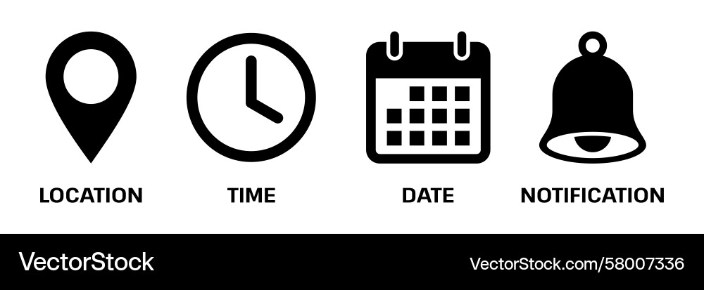 Date time address and notification icon set Vector Image