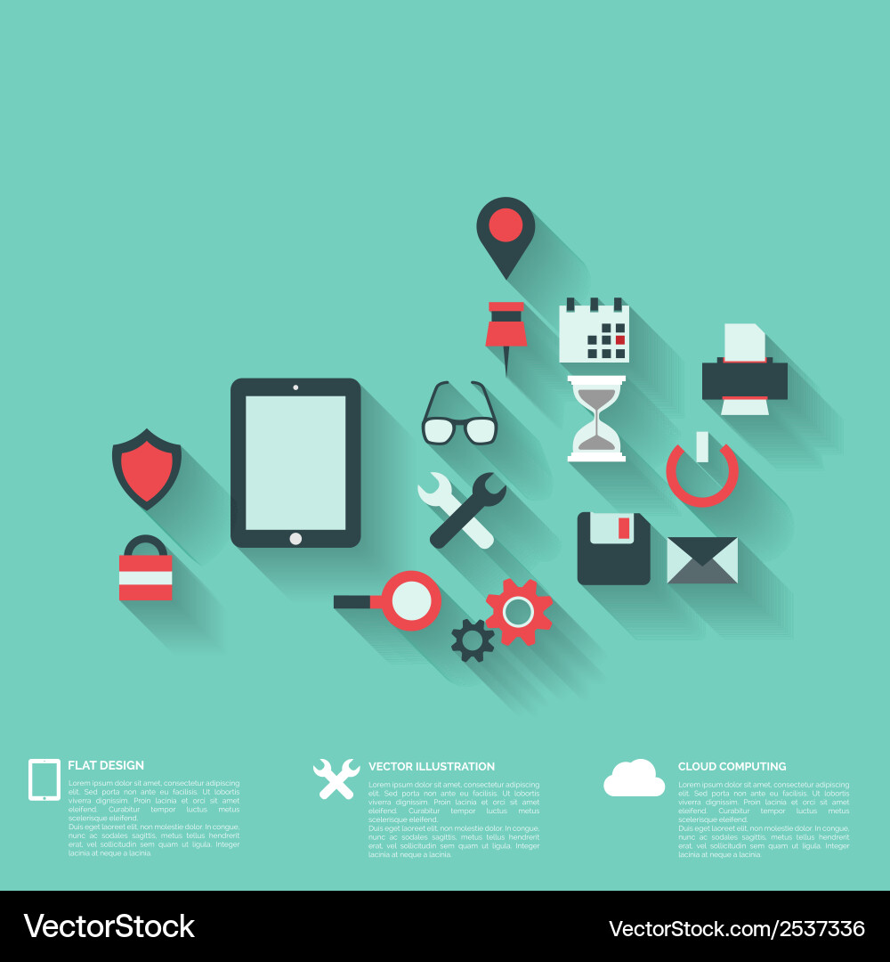 Flat abstract background with web icons interface vector image