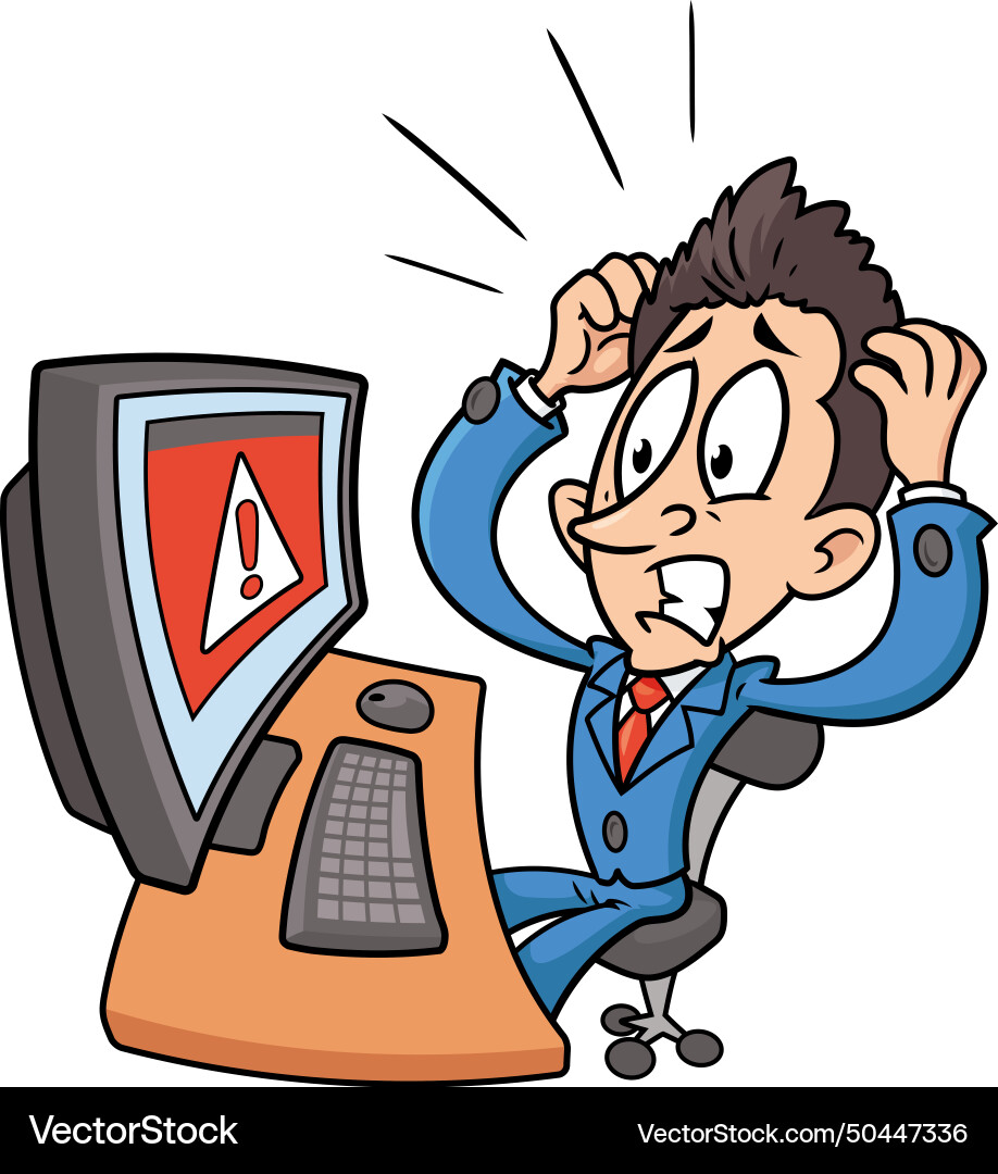 Man upset with computer error cartoon Man upset with computer error cartoon vector image