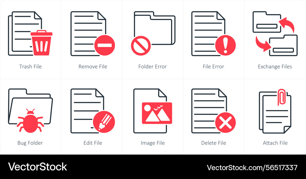 A set of 10 files icons as trash file remove vector image