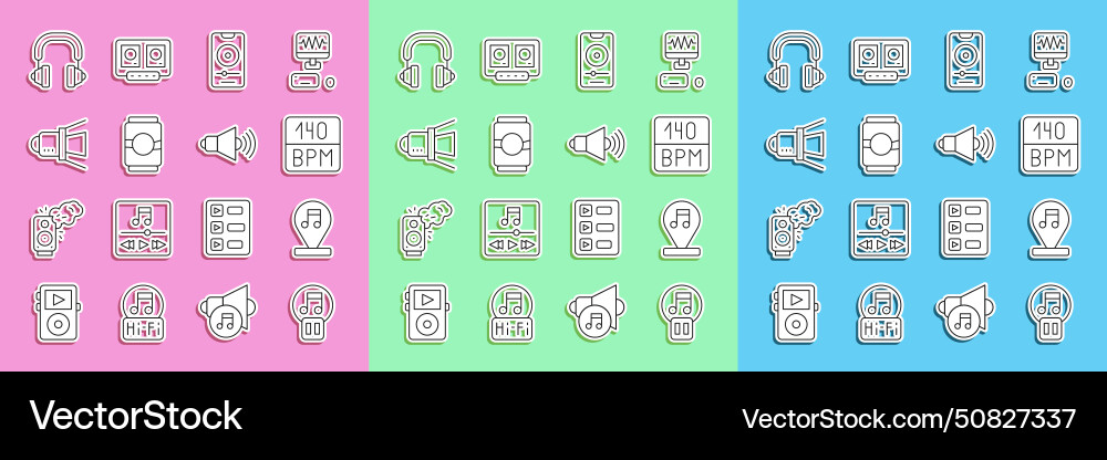 Set line pause button music note tone bitrate Set line pause button music note tone bitrate vector image