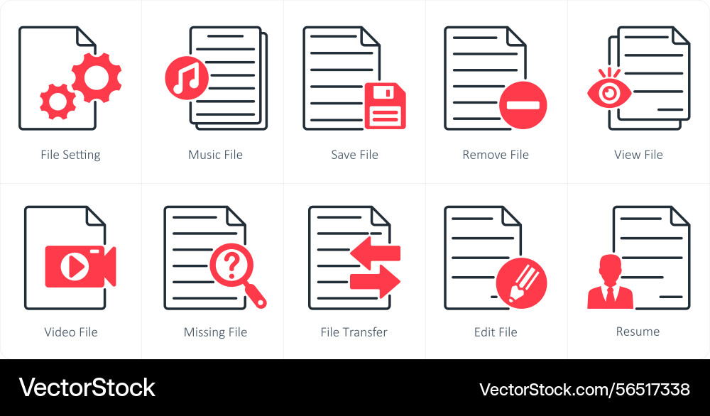 A set of 10 files icons as file setting music vector image